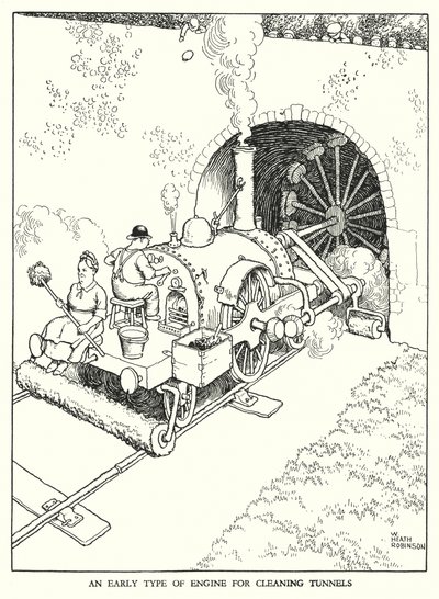 Ilustración para Railway Ribaldry de W Heath Robinson de William Heath Robinson
