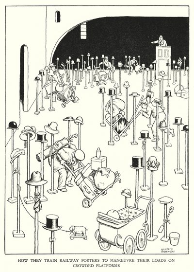 Ilustración para Railway Ribaldry de W Heath Robinson de William Heath Robinson