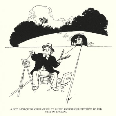 Ilustración para Railway Ribaldry de W Heath Robinson de William Heath Robinson
