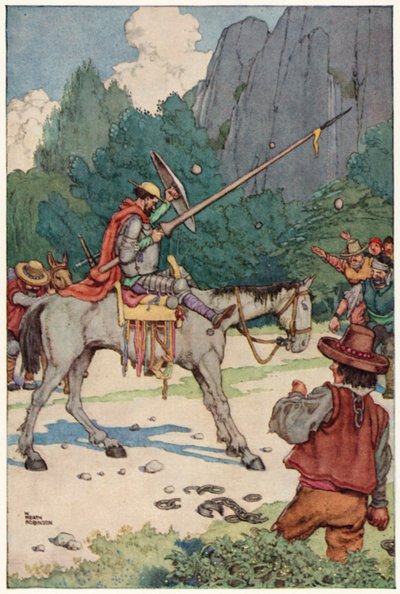Ilustración para Las Aventuras de Don Quijote (litografía en color) de William Heath Robinson