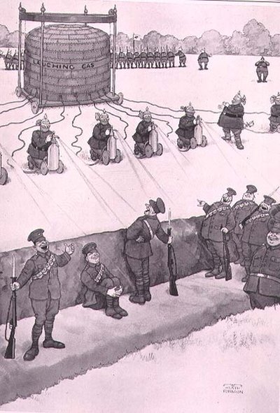 Ataque de gas hilarante, de "Algunas horribles imágenes de guerra" de William Heath Robinson