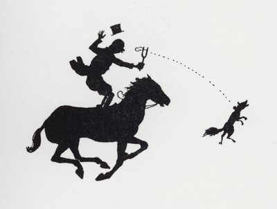 Hombre a caballo catapultando un zorro de William Heath Robinson