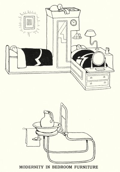 Modernidad en muebles de dormitorio de William Heath Robinson