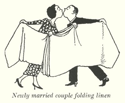 Pareja recién casada doblando ropa de William Heath Robinson