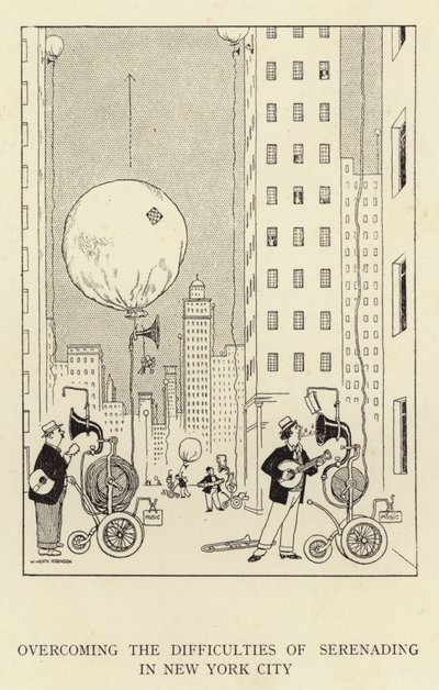 Superando las dificultades de serenata en la ciudad de Nueva York de William Heath Robinson