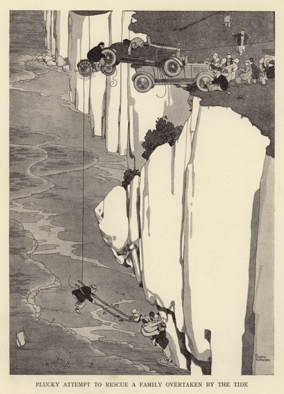 Valiente intento de rescatar a una familia atrapada por la marea de William Heath Robinson