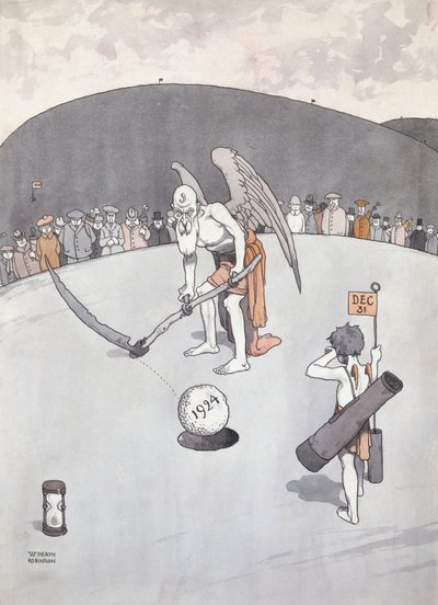 Sacando lo viejo agujereado (pluma y tinta) de William Heath Robinson