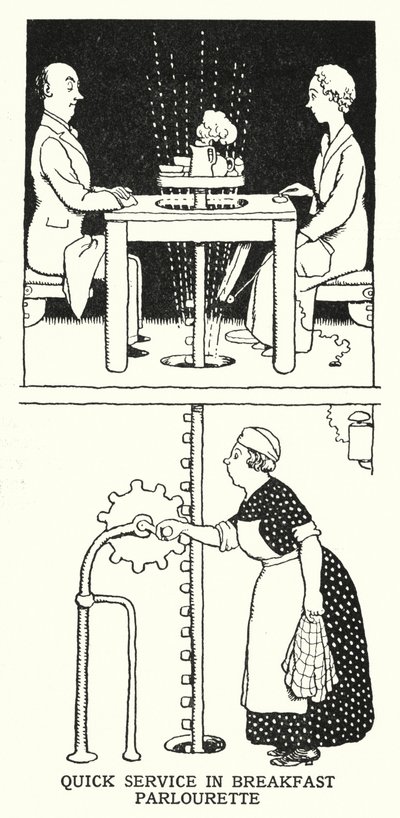 Servicio rápido en el desayunador de William Heath Robinson