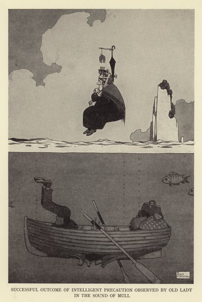 Resultado exitoso de la precaución inteligente observada por una anciana en el sonido de mull de William Heath Robinson