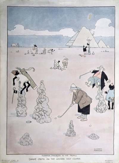Problemas de verano en los trópicos - Serpiente en el campo de golf del Sahara de William Heath Robinson