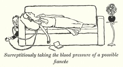 Tomando la presión arterial de una posible prometida a escondidas (litografía) de William Heath Robinson