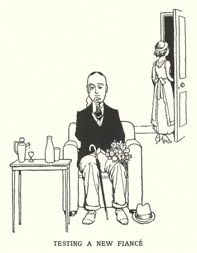 Probando a una nueva prometida (litografía) de William Heath Robinson