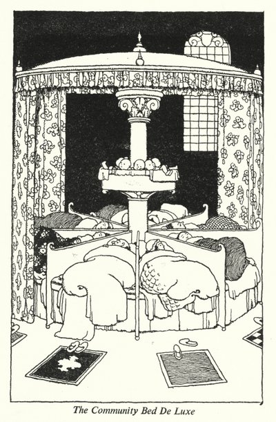La cama comunitaria de lujo de William Heath Robinson
