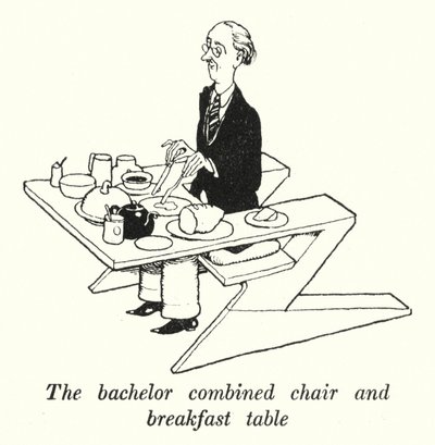 La silla y mesa de desayuno combinadas del soltero de William Heath Robinson