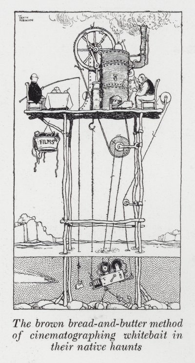 El método de pan integral y mantequilla de filmar pejerreyes en sus hábitats nativos de William Heath Robinson