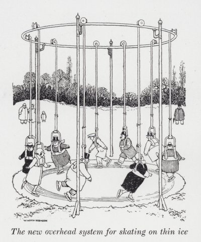 El nuevo sistema aéreo para patinar sobre hielo delgado de William Heath Robinson