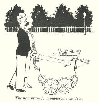 El nuevo cochecito para niños problemáticos (litografía) de William Heath Robinson