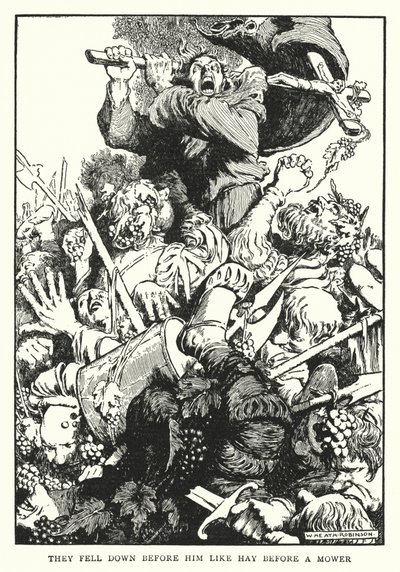 Cayeron ante él como heno ante un segador de William Heath Robinson