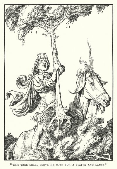 "Este árbol me servirá tanto de bastón como de lanza" de William Heath Robinson