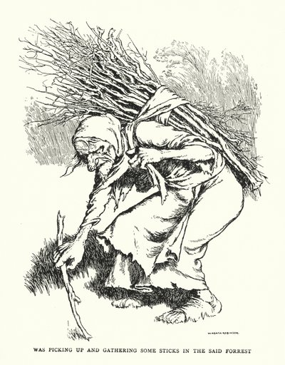 Estaba recogiendo y juntando algunos palos en el dicho bosque de William Heath Robinson