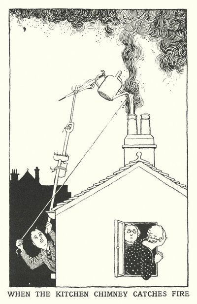 Cuando la chimenea de la cocina se incendia de William Heath Robinson