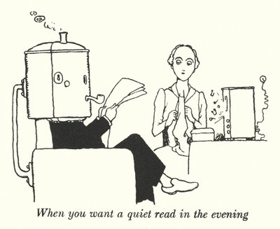 Cuando quieres una lectura tranquila por la noche (litografía) de William Heath Robinson
