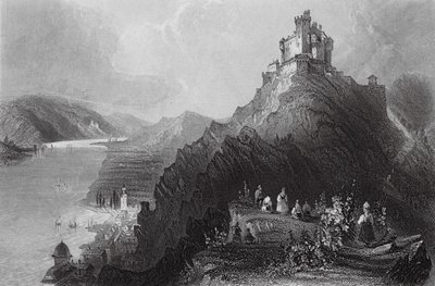 Braubach, y castillo de Marksburg, Rin (grabado) de William Henry (after) Bartlett