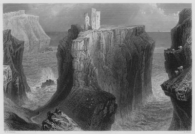 Castillo de Dunseverick, Condado de Antrim (grabado) de William Henry (after) Bartlett