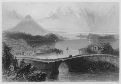 Puente de Pontón, Lough Conn (grabado) de William Henry (after) Bartlett
