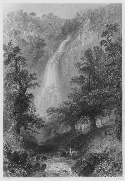 Cascada de Powerscourt (grabado) de William Henry (after) Bartlett
