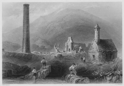 Torre redonda, etc., Glendalough, Condado de Wicklow (grabado) de William Henry (after) Bartlett
