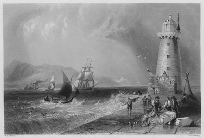 Faro de South-wall, con la colina de Howth en la distancia de William Henry (after) Bartlett