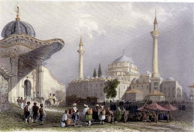 La mezquita de Bajazet con la puerta del Seraskier, Estambul, grabado por H. Griffiths, c.1850 (aguatinta) de William Henry (after) Bartlett