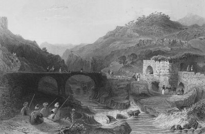 Un khan, o posada, en el Damour, Líbano, entre Beteddein y Beirut de William Henry Bartlett