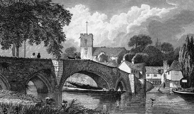 Iglesia y puente de Aylesford, grabado por B. Winkles, publicado en 1829 de William Henry Bartlett