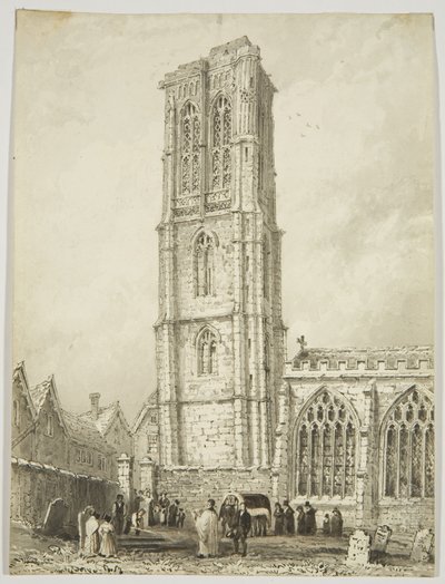 Exterior de la Iglesia del Templo, mostrando un entierro, c.1825 de William Henry Bartlett