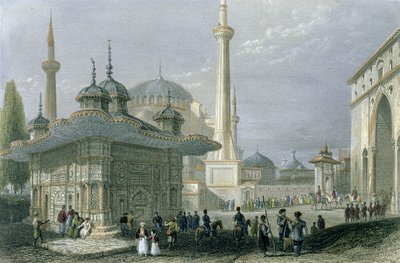 Fuente y Plaza de Santa Sofía, Estambul, grabado por T. Higham, c.1850 de William Henry Bartlett