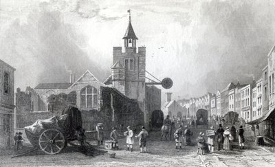 High St. con la Iglesia de St. Nicholas, Colchester, Essex, grabado por Charles Mottram, 1831 de William Henry Bartlett