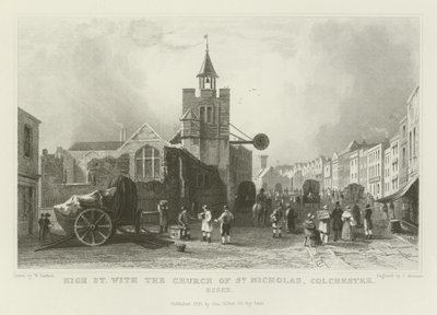 Calle Mayor con la Iglesia de San Nicolás, Colchester, Essex de William Henry Bartlett