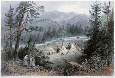 Campamento indio cerca del Puente del General, área de Annapolis - en “Canadian scenery illustrated” por W.H. Bartlett, Londres de William Henry Bartlett