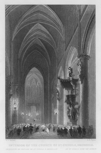 Interior de la Iglesia de San Gudule, Bruselas de William Henry Bartlett