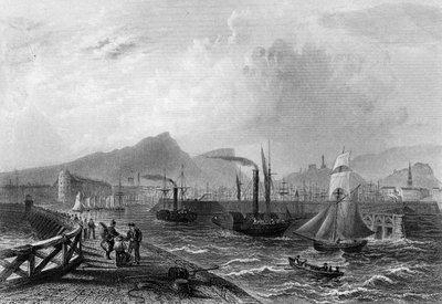 Muelle y Puerto de Leith, grabado por Robert Wallis, c.1820 de William Henry Bartlett