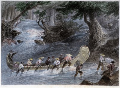 Paseos en canoa de hombres - en Canadian scenery illustrated por Bartlett W. H. de William Henry Bartlett