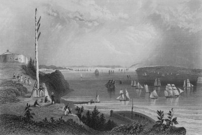 Bahía de Nueva York, desde la estación telegráfica de William Henry Bartlett