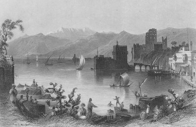 Puerto de Beirut, la Antigua Berothai, grabado por J. Appleton de William Henry Bartlett