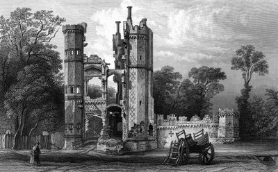 Restos de Nether Hall, cerca de Harlow, Essex, grabado por John Rogers, c.1832 de William Henry Bartlett