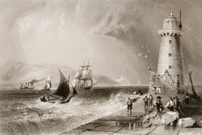 Faro de South Wall con la colina de Howth en la distancia, Dublín, de 