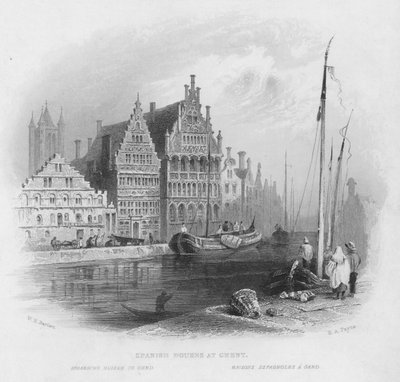 Casas Españolas en Gante (grabado) de William Henry Bartlett