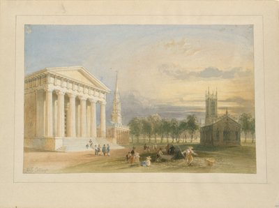 Estudio para la vista del Yale College y del Capitolio de Bartlett de William Henry Bartlett