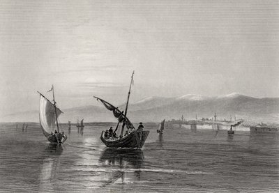 Los Balcanes, Bulgaria, desde cerca de Widden, grabado por J. Godfrey de William Henry Bartlett